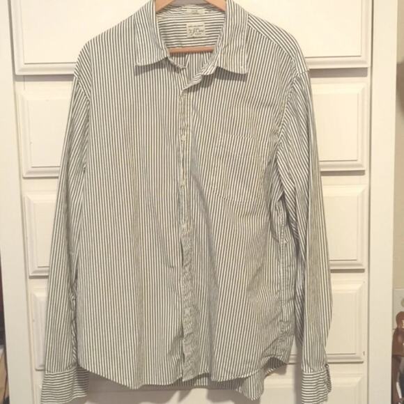 Secret Wash J Crew Gray White Striped Long Sleeve Button Down XL Slim - Picture 2 of 7
